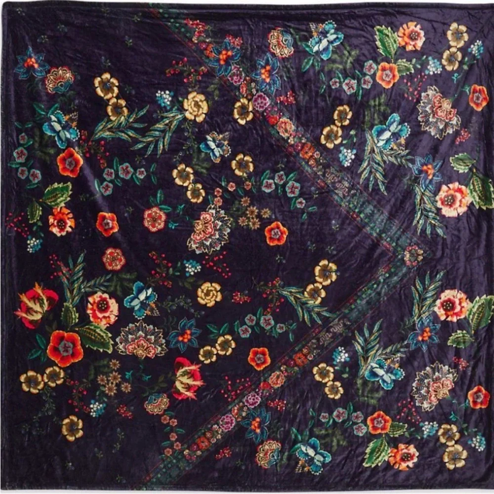 Johnny Was Laurel canyon cozy blanket plush soft Floral Velvet Reversible Throw